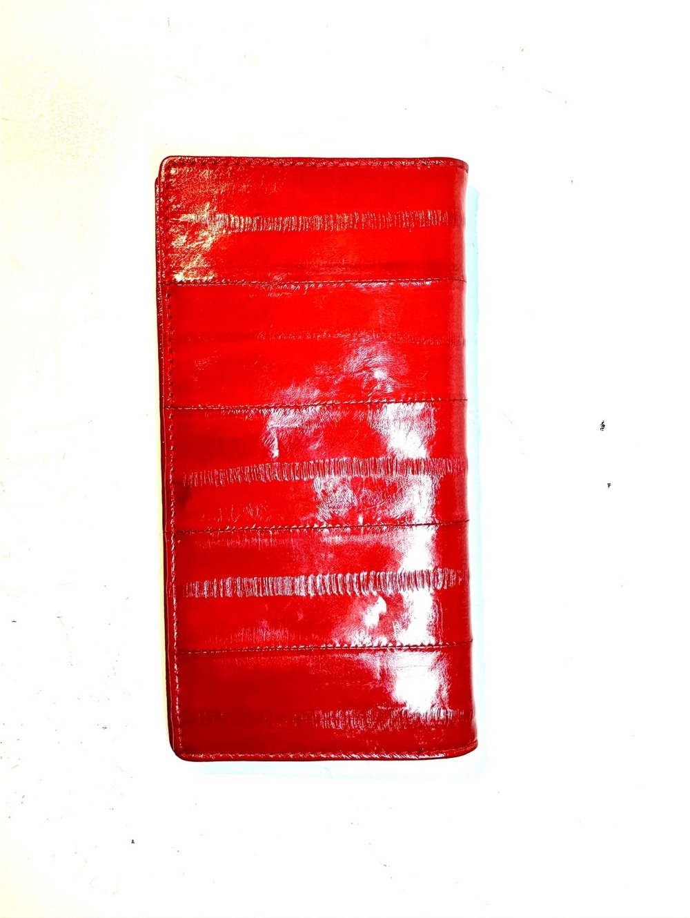 Vintage Glossy Red Genuine Eel Skin Checkbook Cover Brand New